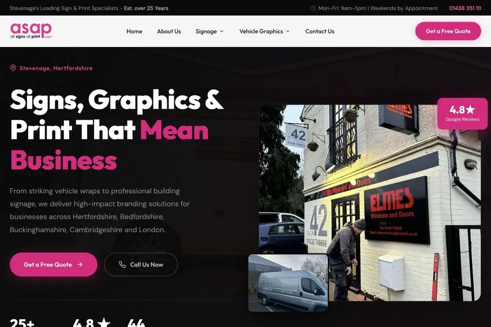 ASAP Prints website for signage, vehicle graphics and print services