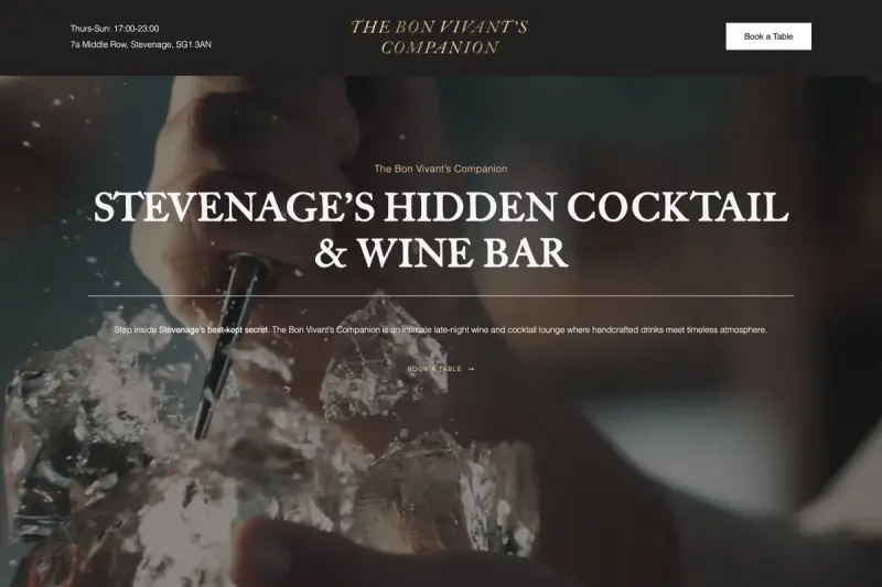 The Bon Vivant's Companion website for its Stevenage cocktail and wine bar