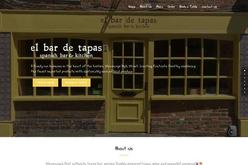 El Bar de Tapas website and yellow Stevenage shopfront